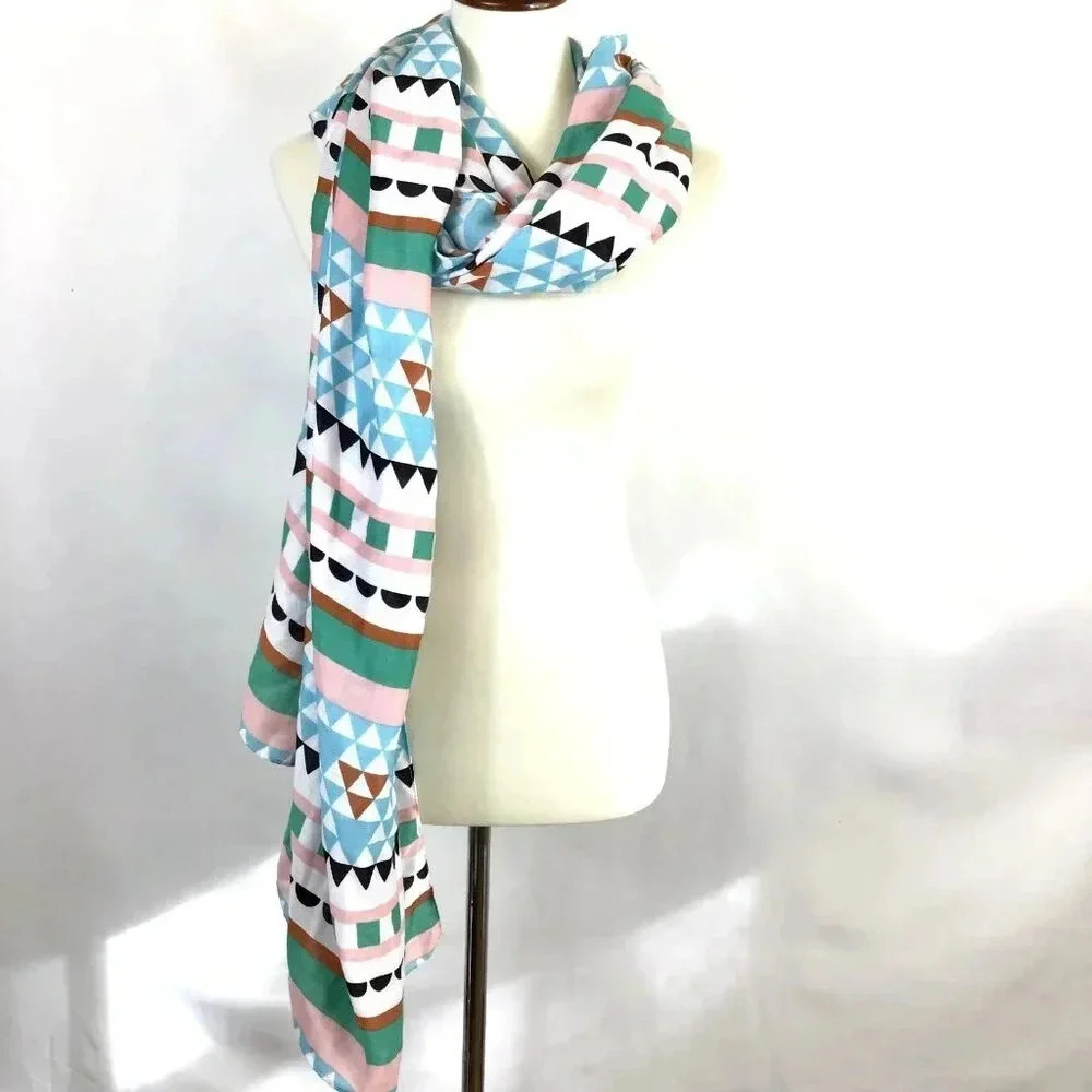 Large Western Scarf Aztec Geometric Printed Village Rectangle Pastels Dupatta - Picture 6 of 10